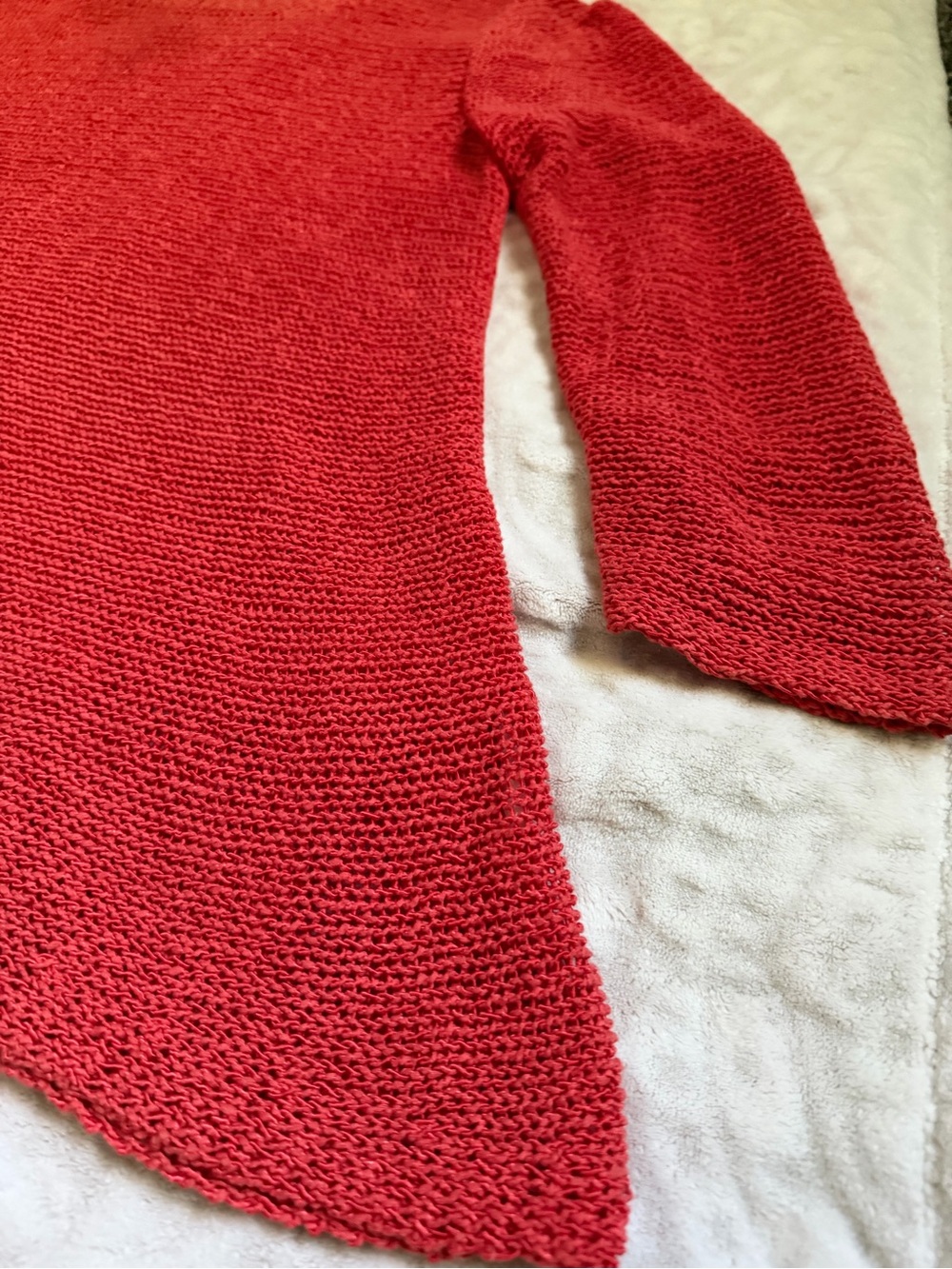 Eileen Fisher Coral-Red Lightweight Knit Scoop Neck Sweater 3/4 Sleeve - Picture 2 of 7